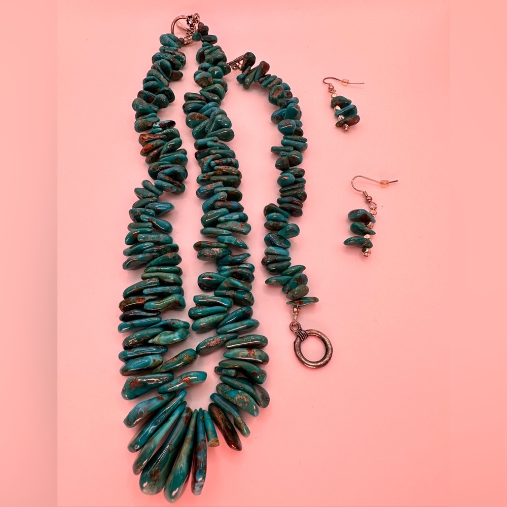 Handmade Turquoise Stone Jewelry Set, Necklace, Bracelet & Earrings✖️